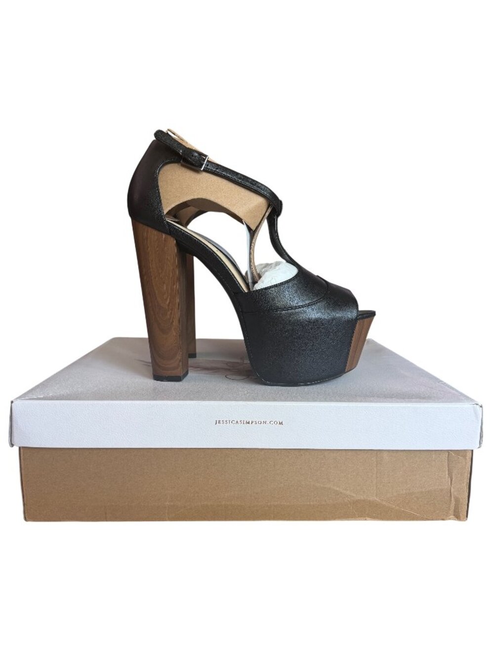 Jessica Simpson Dany T-Strap Platform Sandal Black 8M Never Worn w/ Box FLAW